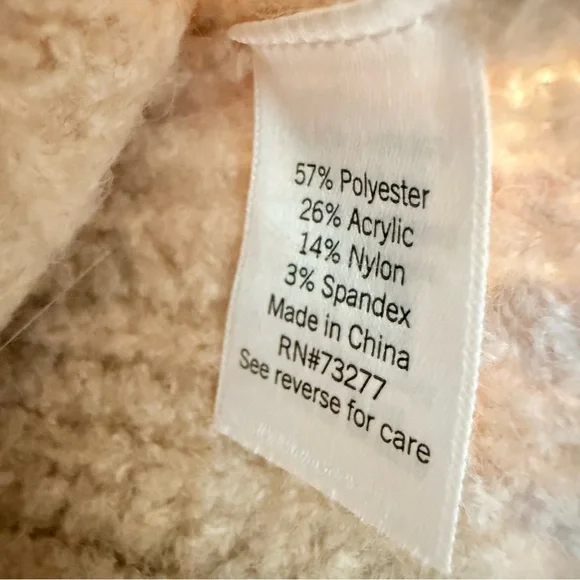 Nine West Beige Ribbed Rhinestone Knit Sweater Crew Neck Fuzzy Medium NWT - Picture 6 of 7